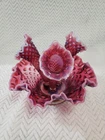 Antique Fenton Purple Plum Cranberry Hobnail Opalescent Flower Epergne Vase Bowl