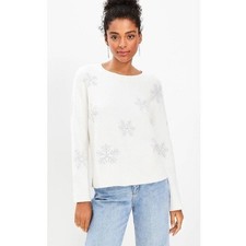 NWOT Ann Taylor LOFT Snowflake Graphic Knit Pullover Sweater White Medium