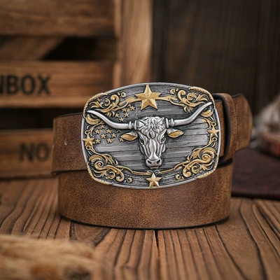 Gürtel mit Gürtelschnalle Western Stier Belt Buckle Cowboy Line Dance Cowgirl