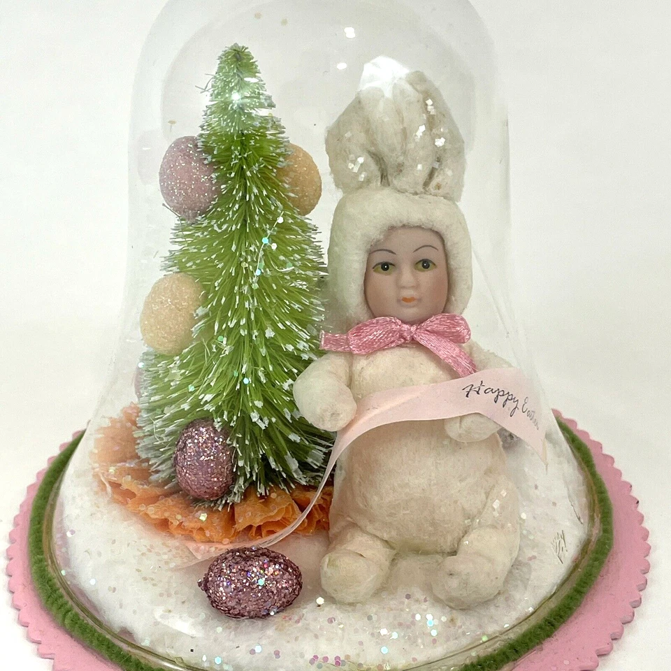 Snowbaby Bunny Rabbit Diorama Vidrio Cloche Huevos Árbol Brillo Papel 5.5"  Foto 2 de 4