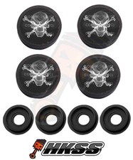 4 Black Custom License Plate Frame Tag Screw Cap Covers - Skull Bones Ghst Lfi