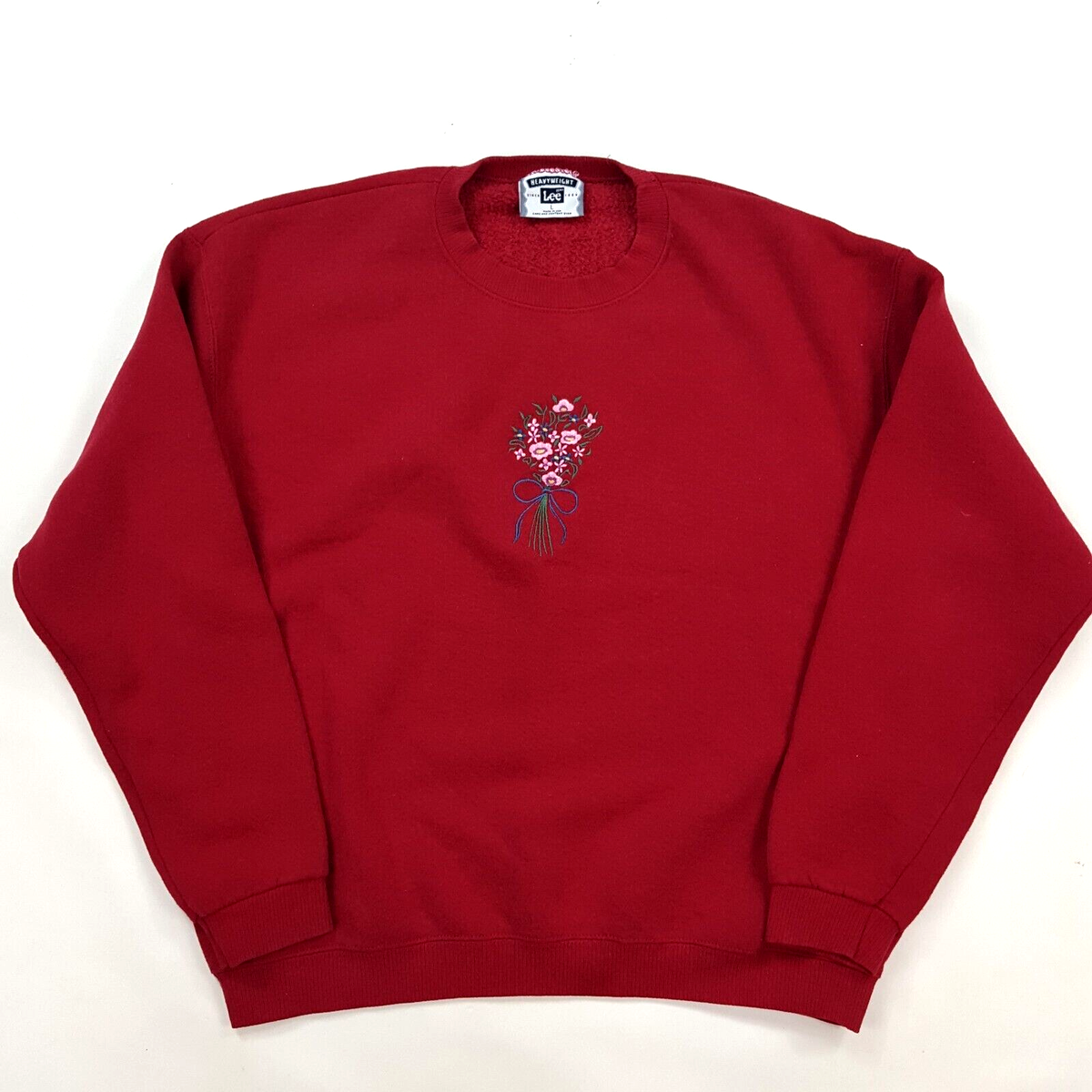 VTG 90s Embroidered Flower Size Large Red USA Crewneck VTG 90s Embroidered Flower Size Large Red USA Crewneck