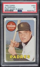 1969 Topps Baseball Cards #452 Al Ferrara First Name in White Padres PSA 5 EX