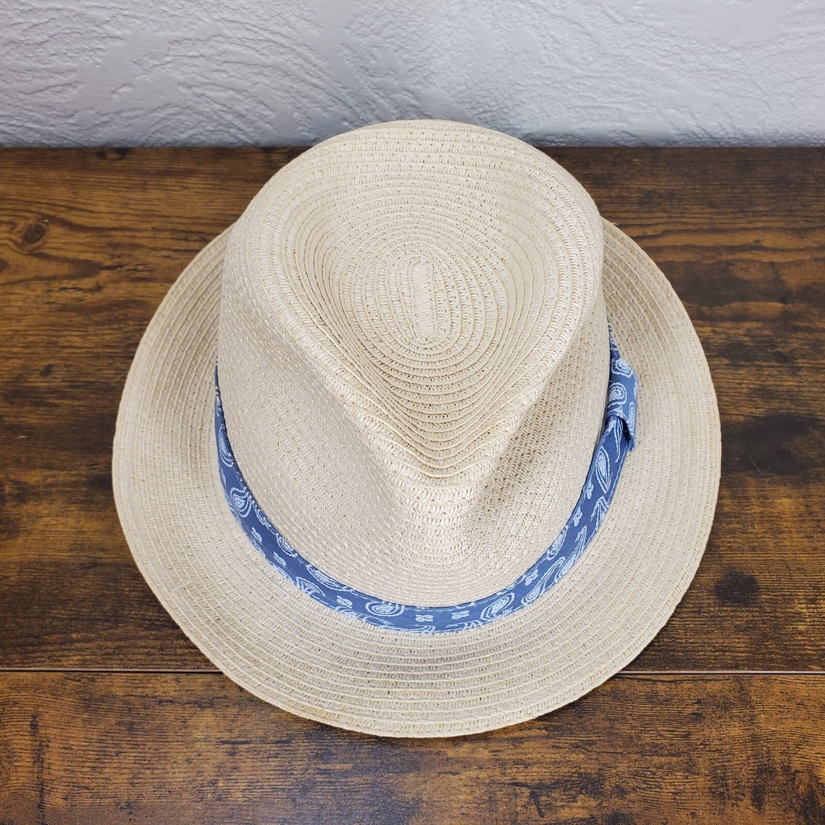 CRIMIE PANAMA HAT DANIEL【XL】 Daniel Cremieux Unisex Woven Straw Fedora Hat with Blue