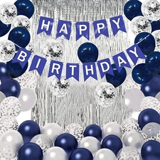 Blue Birthday Party Decorations, Happy Birthday Decorations for Men with Banner