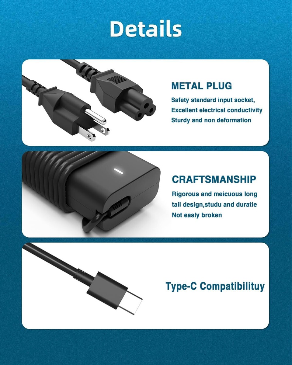 Cargador De Laptop USB-C De 65 W Para Laptop Dell Inspiron 16 5630 5620 5625 Dell Inspiron 14 5420 5425 5430 13 5330 5320 5310 2 En 1 Cargador De