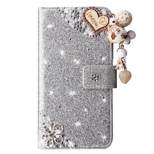 For iPhone 16 Pro Max 15Plus Bling Glitter Heart Leather Wallet Stand Cover Case - Picture 10 of 18