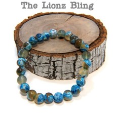 Chakra style Earthy Blue Marbled Stone 8mm Bead Stretch Bracelet