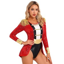 Womens Bodysuit Dress Up Halloween Cosplay Performance Circus Ringmaster Bow