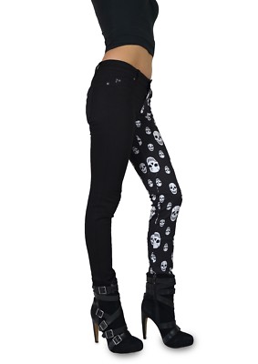 TRIPP EMO GOTH PUNK ROCK STAR BLACK TOXIC SKULL SPLIT JEANS PANTS