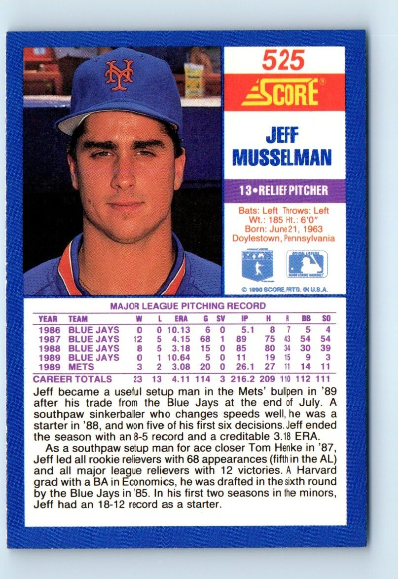 1990 Score Jeff Musselman New York Mets #525 | eBay