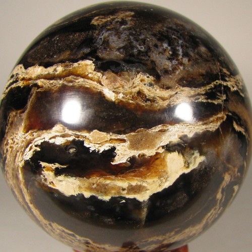 2.8" BLACK OPAL Gemstone Sphere Ball w/ Stand - Madagascar - 73mm - Picture 8 of 13