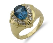 Women Natural Blue White Topaz Halo Gemstone Ring 14k Solid Yellow Gold