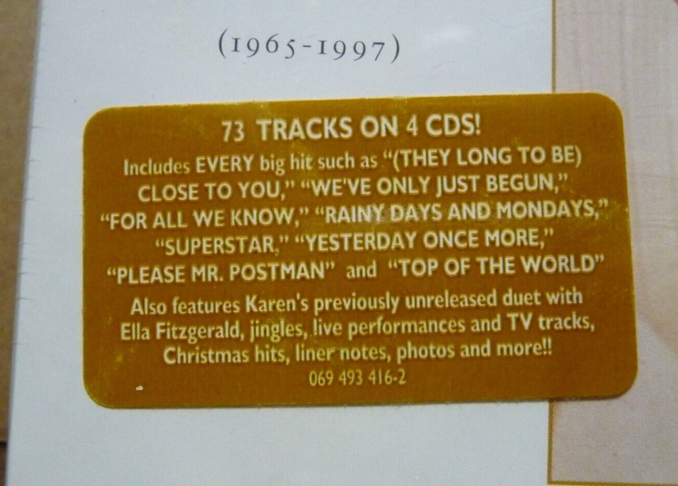 CARPENTERS THE ESSENTIAL COLLECTION 1965 to 1997 (73 TRACKS ON 4CD Box Set) NEW 606949341626 eBay