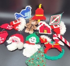 12 Vintage Finished Christmas Ornaments Needlepoint Plastic Canvas Santa Horse