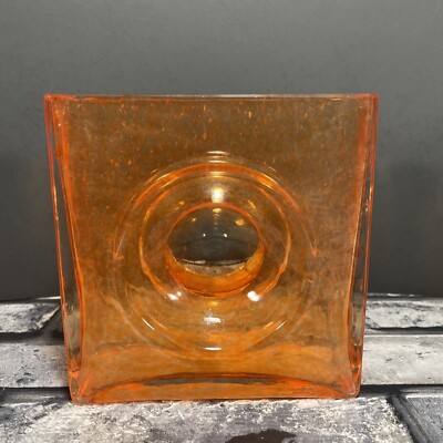 Christian Tortu Orange Diabolo Square Glass Vase Signed MidCentury