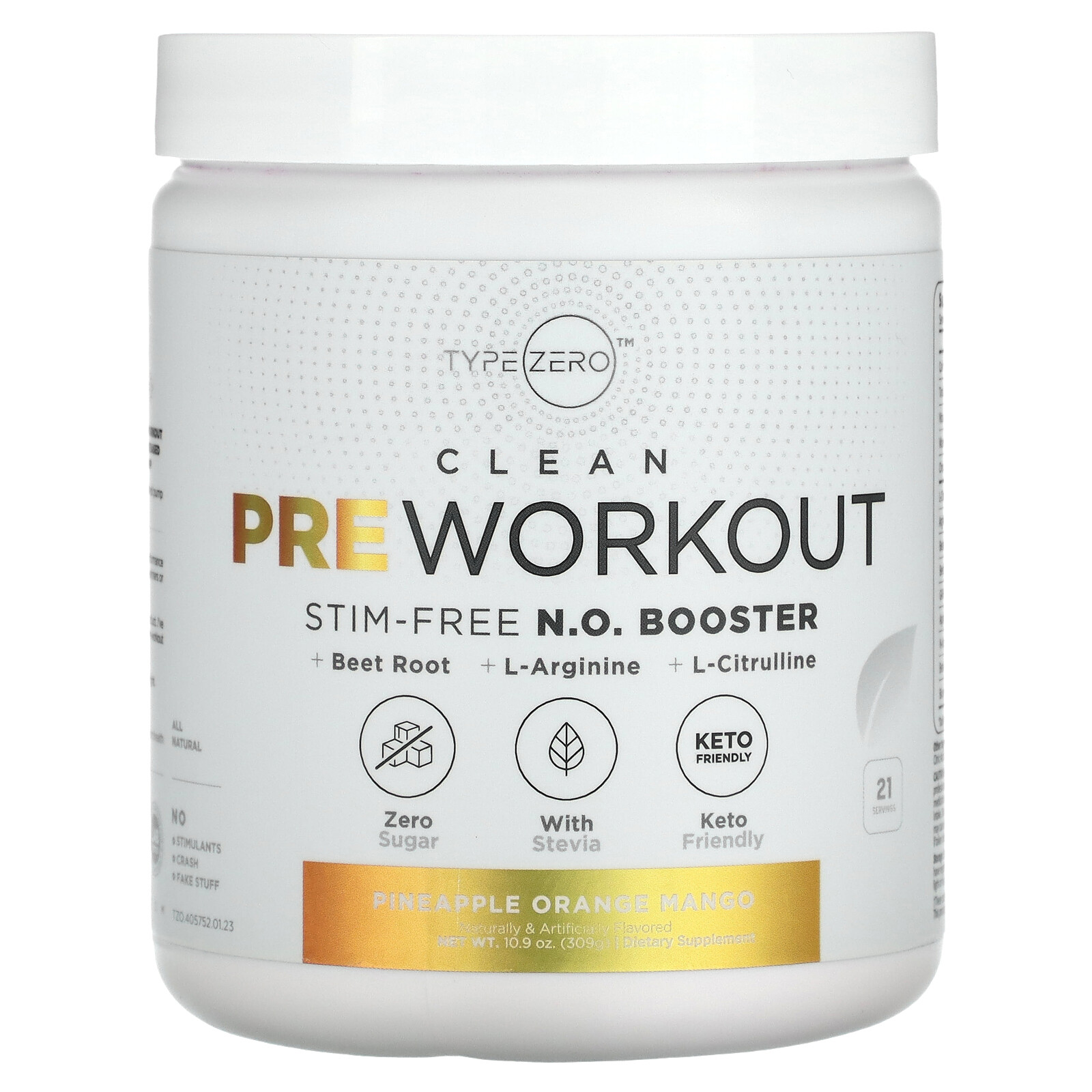 Чистый предтренировочный бустер N.O. без стимуляторов, Ананасово-апельсиновый с манго, 10,9 унции (309