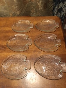 Set Of 6 Arcoroc Poisson Fish Snack Plates Side 6 25 Small Clear Glass Ec Ebay