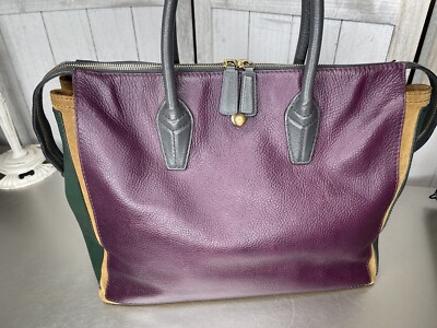 Yves Saint Laurent Muse Two Cabas Tote Purple Green Pebble Leather