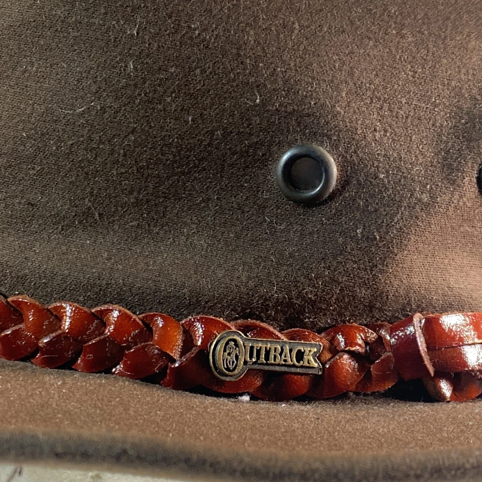 Sombrero de Vaquero Indiana Jones Vintage Outback Trading Western Grizzie Piel Aceitosa Talla M Foto 3 de 4