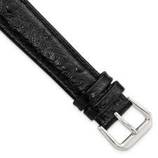 18mm 7.5" Black Ostrich-Style Grain Leather Silver-tone Buckle Watch Band