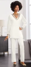 Size XL Ashro Ivory Gold Formal Dress Cherelynne Sequin-Trim Pant Suit Set