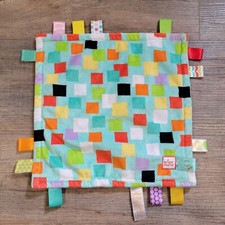 Taggies Aqua Lovey Squares Security Baby Blanket Teether Tags Bright Starts 14"