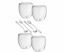 REPLACEMENT DOUBLE WALLED COFFEE CUPS THERMAL GLASSES WITH 4 SPOONS FOR BODUM