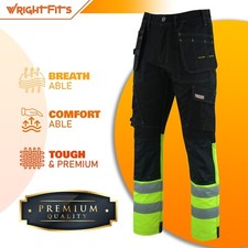 Men Hi Viz Safety Work Trousers Bottom High Visibility Combat Pants Knee Pockets