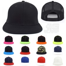 Trucker Hat Mesh Hat Baseball Cotton Snapback Cap Adjustable Flat Visor Plain