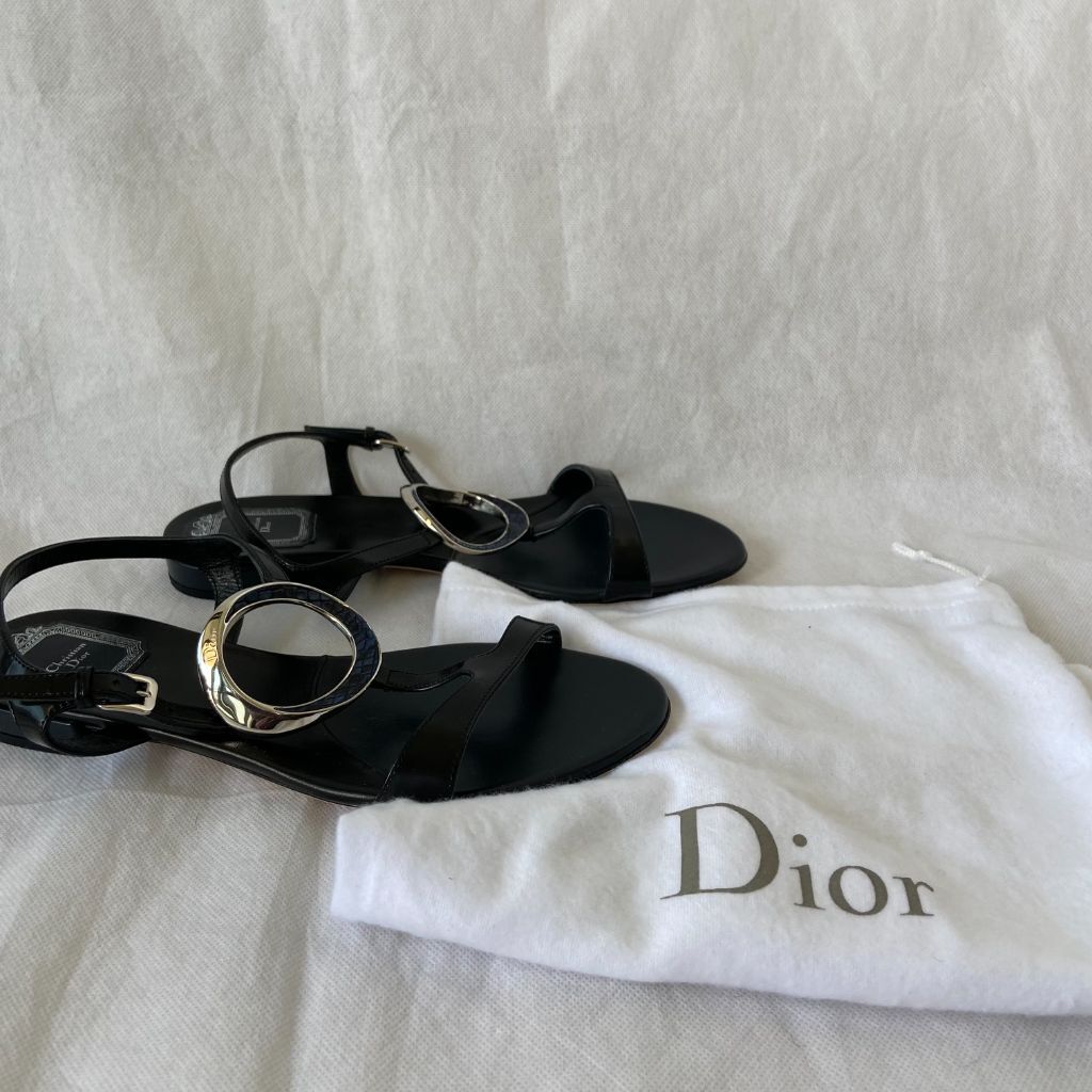 Dior Black Leather & Python Sandals Size 39 - image 7