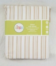 Circo Stripe Taupe  White 100 Cotton Fitted Crib Sheet NIP