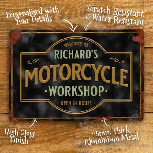 Personalisiertes Metallschild Motorrad Werkstatt Vintage Retro Geschenk - 200x305mm - Bild 2 von 7