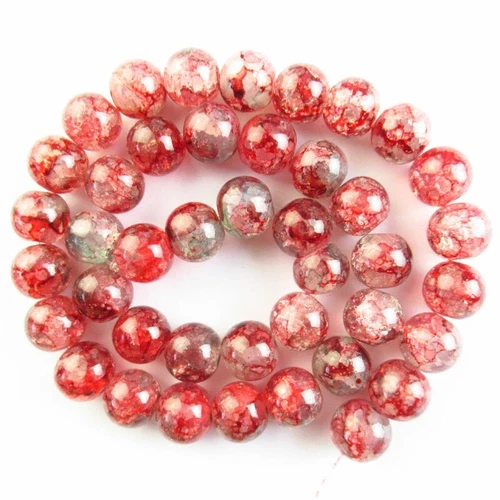 10mm 1Strand Red Dragon Veins Agate Round Ball Loose Bead 15.5" CJ792