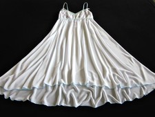 Sheer Chiffon Nightdress M Nightie Gown White Blue Lacy Hi-Lo Hem 132" Sweep NEW