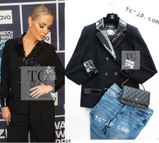 $5.7K CHANEL 15A Black Wool Patent Leather Collar Jacket Karl Lagerfeld 36 US4