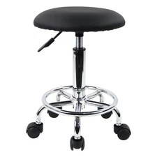 Swivel Rolling Stool with Footrest Height Adjustable PU Leather Salon Vanity Spa