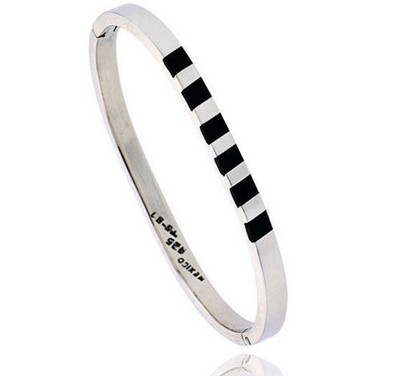 STERLINGSILBER SCHWARZ OBSIDIAN INLAY ARMREIF ARMBAND HANDGEFERTIGT, passt M/L