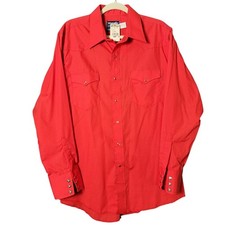 VTG Wrangler Mens X-Long Tails Single Needle Brushpopper Pearl Snap Shirt 17x34