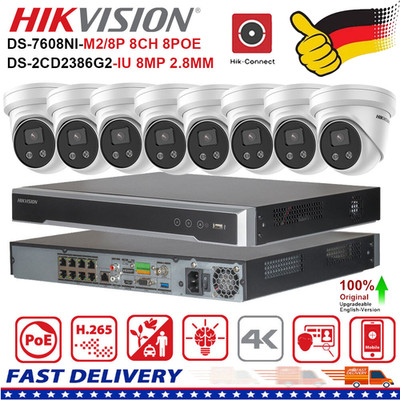 HIKVISION 8CH 12MP PoE NVR 4K Überwachung IP Kamera System Farbe Farbnachtsicht