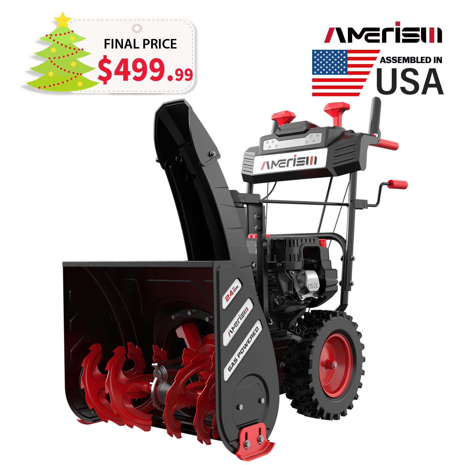 Amerisun 24-Inch Gas Snow Blower, 2 Stage, Electric Start, Self Propelled, New