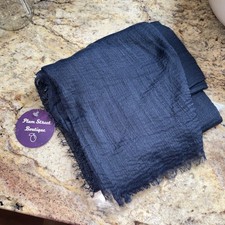 Navy Blue Lightweight Scarf With Whiskered Fringes