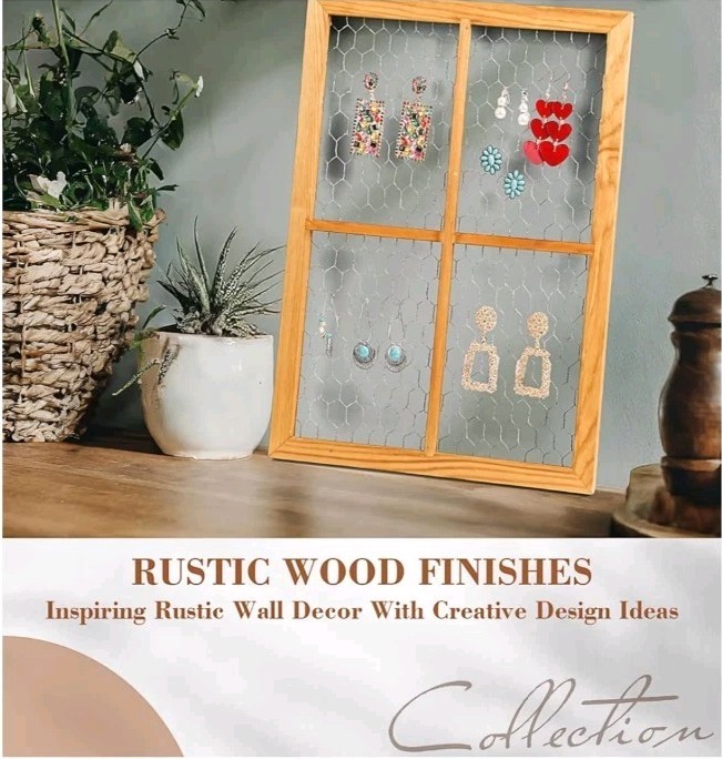 Chunful 4 Pack Chicken Wire Wooden Frame Unfinished Wood Window Frame.