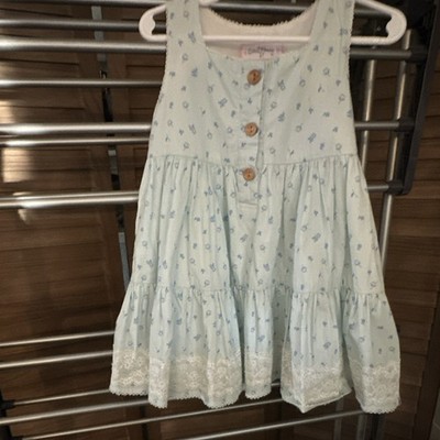 Sweet Honey Girls 4T Sundress Light Blue Floral Sleeveless Button Lace Hem