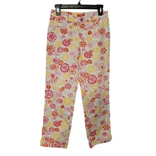 Esprit Red Yellow Pink White Artsy Floral Groovy Stretch Ankle Jeans - 28" = 8
