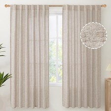 YoungsTex Linen Semi Sheer Curtains 72 Inch 52"W x 72"L Pack of 2 , Natural