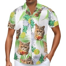 Cat  Pineapple Hawaiian Shirts for Men, Women  Kids Tropical Beach Tops