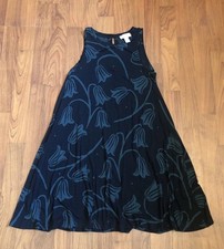 LOFT Outlet Sleeveless Dress Black Teal Flowers A-Line Swing Pullover SMALL