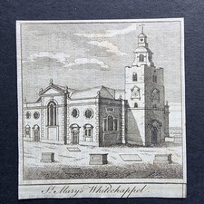 Antique 1770 print - St Mary's Church - Whitechapel - London