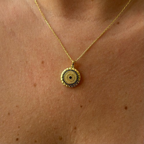 14k Gold Evil Eye Necklace Lab-Created Sapphire Diamond Pendant Protection Jewel